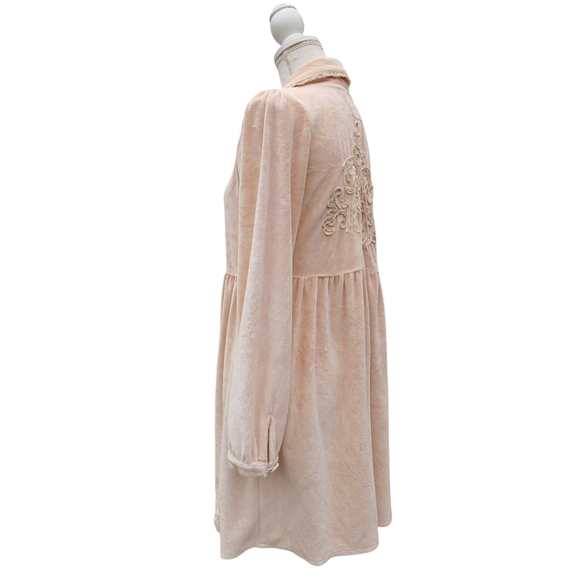 JDL Coat Duster Mottled Pink Velvet Medium Button Front Floral Crewel Work Back - Picture 7 of 15